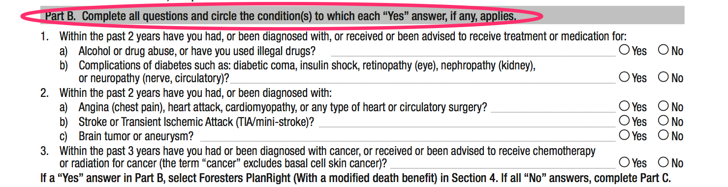 foresters graded benefit health questions