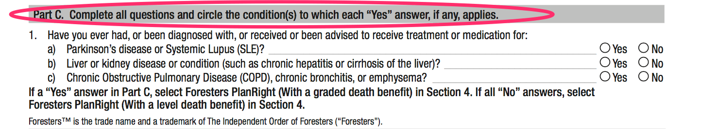 foresters modified benefit health questions