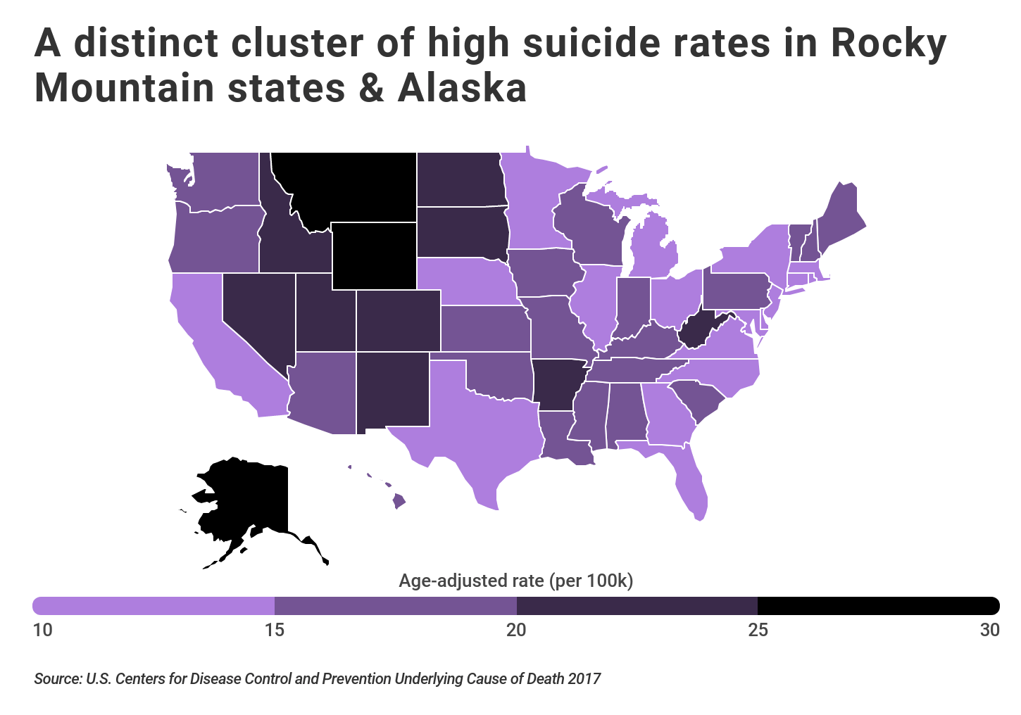 heat map showing suicide rate by state