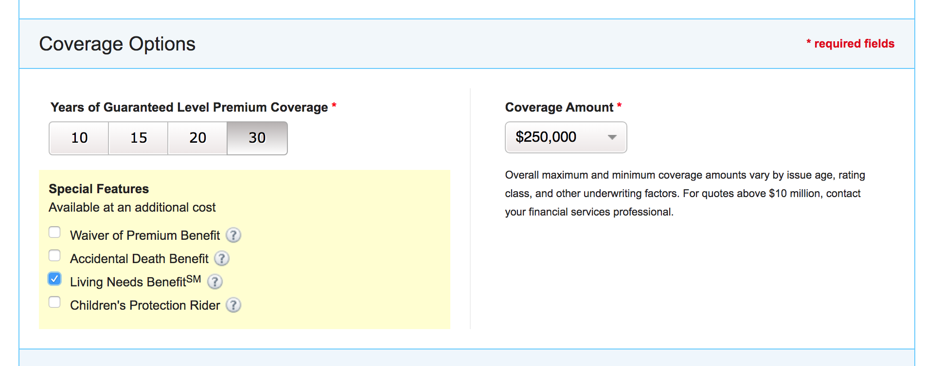 Prudential website Find a Life Insurance Policy page coverage options