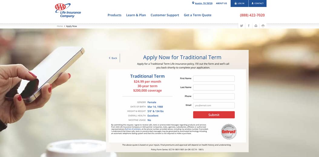 AAA Traditional Term Life Insurance Application Personal Information