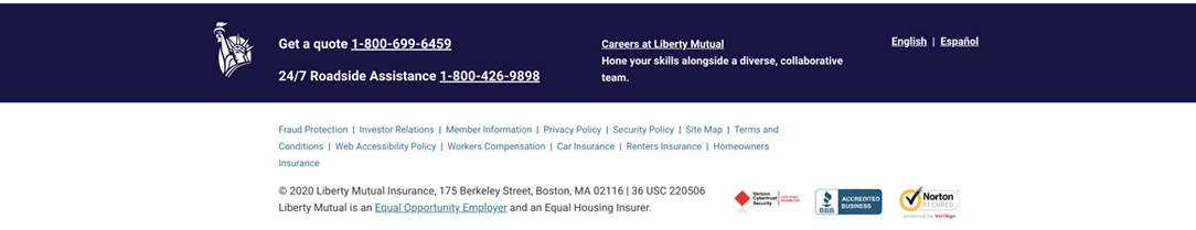 Liberty Mutual Life Insurance Website Call for a Quote page