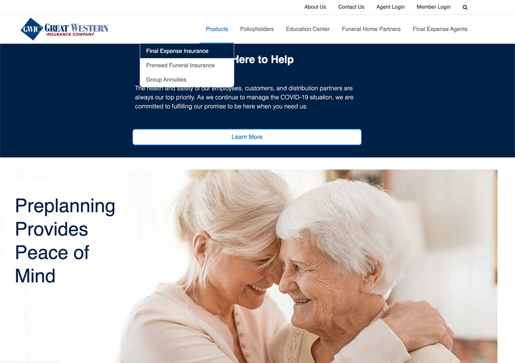 Great Western Life Insurance Website Home Page